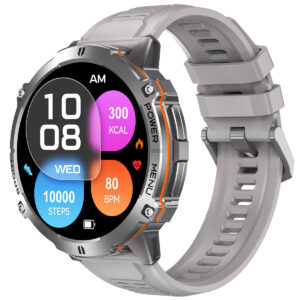 Outdoor VD45 PRO AMOLED Smartwatch – Bluetooth Call • Heart Rate & Sleep Tracking - Silver Silica Gel Strap