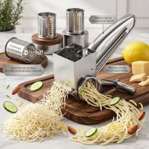 Premium 304 Stainless Steel Rotary Cheese Grater & Vegetable Slicer (3-in-1)